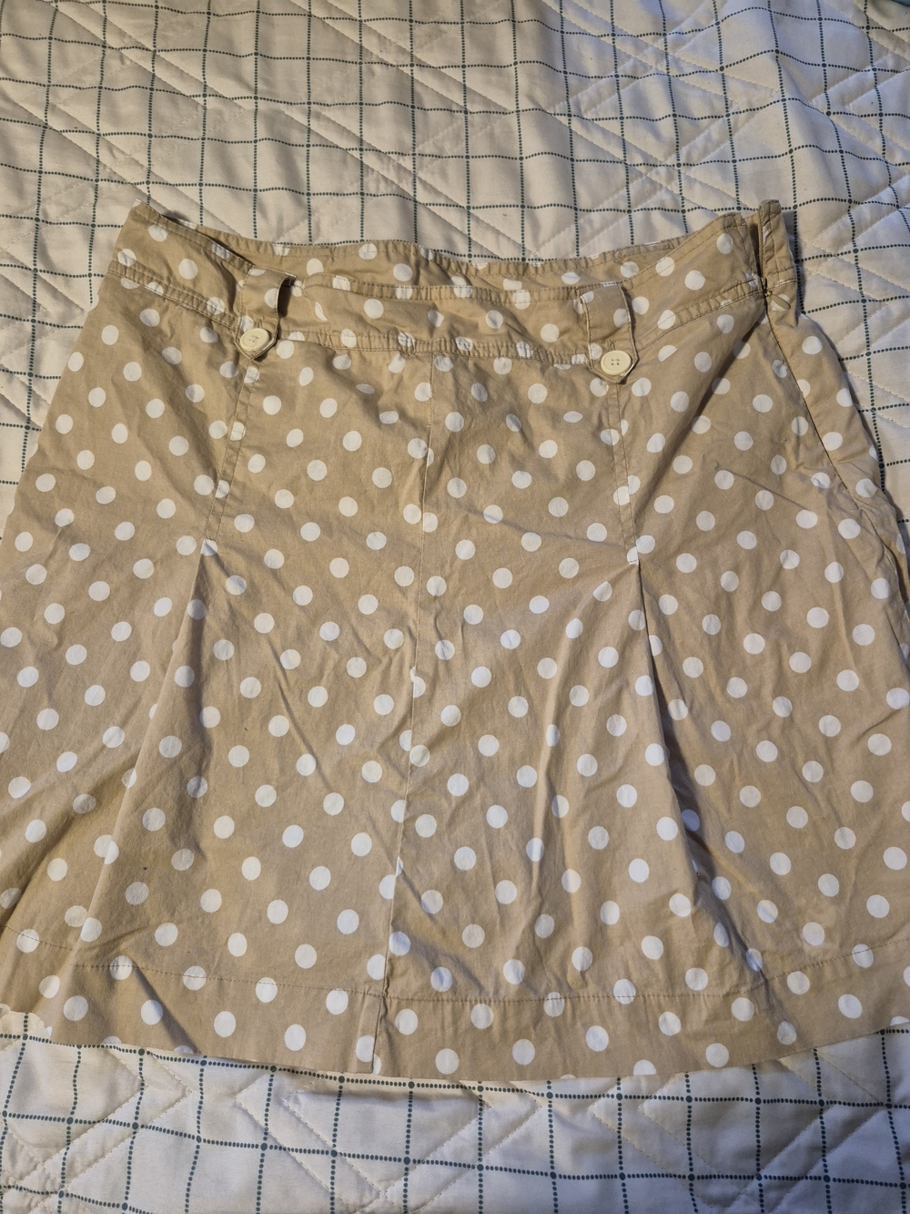 Beige Polka Dot A-Line Skort with White Dots